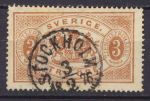 Швеция 1874 г. • Mi# D1 • 3 o. • 1-й выпуск (перф: 14) • официальная почта • гаш. - Стокгольм(1876) • Used XF ( кат.- € 35 )