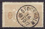 Швеция 1874 г. • Mi# D1 • 3 o. • 1-й выпуск (перф: 14) • официальная почта • гаш. - Стокгольм(1877) • Used XF ( кат.- € 35 )