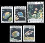 Монако 1985 г. • SC# 1481-1485 • 1.80 - 7.00 fr. • Экзотические рыбы • полн. серия • MNH OG VF ( кат.- $ 12 )