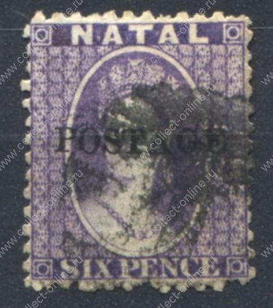 Наталь 1875-1876 гг. • Gb# 83 • 6 d. • Королева Виктория • надпечатка "Postage" • стандарт • Used VF ( кат.- £ 10 )