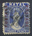 Наталь 1870-1872 гг. • Gb# 61 • 3 d. • Королева Виктория • надпечатка "POSTAGE" • стандарт • Used VF ( кат.- £15 )
