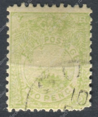 Фиджи 1891-1902 гг. • Gb# 89 • 2 d. • осн. выпуск (светло-зелен.) • местное каноэ • Used F-VF