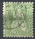 Швейцария 1867-1878 гг. • SC# 55a • 25 c. • "Швейцария" • жёлто-зелёная • стандарт • Used XF ( кат.- $ 50 )