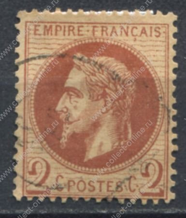 Франция 1863-1870 гг. • Sc# 30 • 2 c. • Император Наполеон III • стандарт • Used VF ( кат.- $24 )