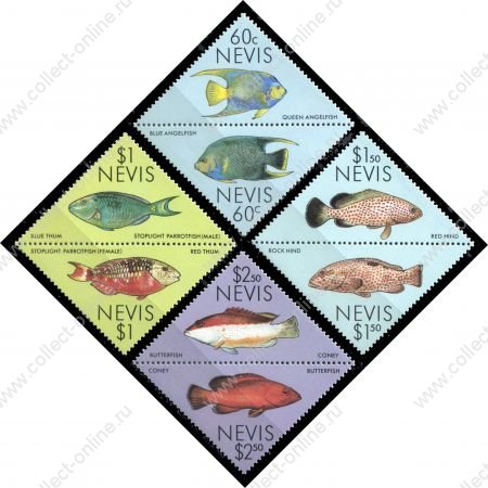 Невис 1987 г. • SC# 544-7 • 60 c. - $2.50 • рыбы • пары • полн. серия • MNH OG XF ( кат. - £8 )