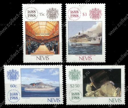 Невис 1988 г. • Gb# 571-4 • 15 c. - $3 • 300-летие газеты "Ллойдс лист" • полн. серия • MNH OG XF ( кат.- £ 10 )