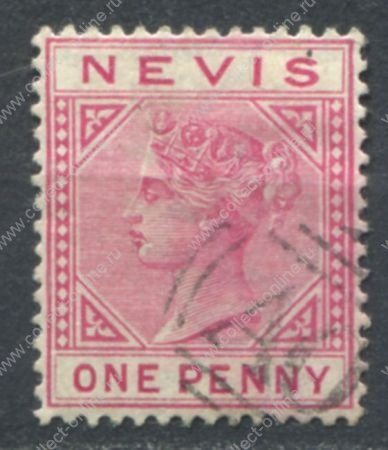 Невис 1882-1890 гг. • Gb# 27 • 1 d. • Королева Виктория • стандарт • Used XF ( кат.- £ 25 )