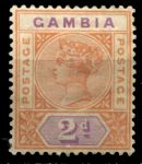 Гамбия 1898-1902 гг. • Gb# 39 • 2 d. • Королева Виктория • стандарт • MH OG VF ( кат.- £ 7 )