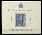 Сан-Марино 1938 г. • Mi# Block 2 • 3 L. • Открытие бюста Авраама Линкольна • блок • MNH OG VF