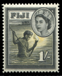 Фиджи 1954-1959 гг. • Gb# 289 • 1 sh. • Елизавета II осн. выпуск • ночная рыбалка • MH OG VF