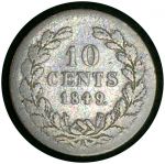 Нидерланды 1848 г. • KM# 75 • 10 центов • Виллем II • серебро • регулярный выпуск • F-