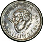 Австралия 1943 г. S • KM# 39 • 1 шиллинг • Георг VI • баран • серебро • регулярный выпуск • BU ( кат.- $15+ )