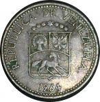 Венесуэла 1964 г. • KM# 38.2 • 5 сентимо • герб Республики • регулярный выпуск(год-тип) • XF+