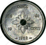 Лаос 1952 г. • KM# 4 • 10 центов • девушка • регулярный выпуск • MS BU