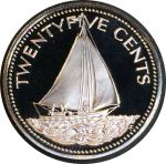 Багамы 1974 г. • KM# 63.1 • 25 центов • парусник • герб островов • регулярный выпуск • MS BU Люкс!! пруф