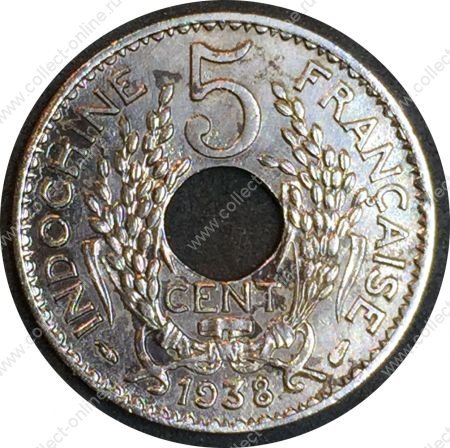 Французский Индокитай 1938 г. • KM# 18.1a • 5 центов • регулярный выпуск • VF*