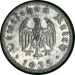 Германия • 3-й рейх 1935 г. A (Берлин) • KM# 87 • 50 рейхспфеннигов • орел • регулярный выпуск • XF-AU ( кат. - $10+ )