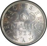 Германия 1923 г. A (Берлин) • KM# 35 • 200 марок • Имперский орел • регулярный выпуск • MS BU ( кат. - $6 )