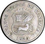 Венесуэла 1925 г. • KM# 27 • 5 сентимо • герб Республики • регулярный выпуск • XF ®