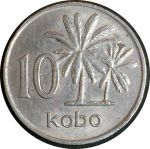 Нигерия 1976 г. • KM# 10.1 • 10 кобо • герб Нигерии • пальмы • регулярный выпуск • MS BU