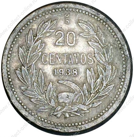 Чили 1938 г. • KM# 167.1 • 20 сентаво • Кондор на скале • регулярный выпуск • XF-