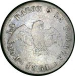 Чили 1861 г. • KM# 125a • 20 сентаво • Кондор • серебро • регулярный выпуск • VF-