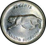 Канада 1967 г. • KM# 68(68a) • 25 центов • 100-летие Конфедерации • Елизавета II • рысь • серебро • регулярный выпуск • BU-*