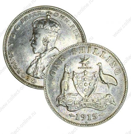 Австралия 1915 г. H • KM# 26 • 1 шиллинг • Георг V • серебро • регулярный выпуск • XF ( кат.- $900 ) ®®