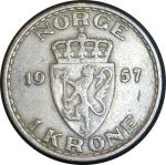 Норвегия 1957 г. • KM# 397.2 • 1 крона • регулярный выпуск(год-тип) • XF