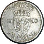 Норвегия 1956 г. • KM# 397.2 • 1 крона • регулярный выпуск(год-тип) • XF