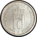 Норвегия 1951 г. • KM# 397.1 • 1 крона • герб • регулярный выпуск(год-тип) • XF-AU