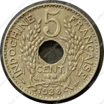 Французский Индокитай 1938 г. • KM# 18.1a • 5 центов • регулярный выпуск • AU