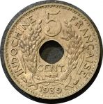 Французский Индокитай 1939 г. • KM# 18.1a • 5 центов • регулярный выпуск • AU+