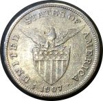 Филиппины 1907 г. S • KM# 172 • 1 песо • американский орел на щите • серебро • регулярный выпуск • VF*