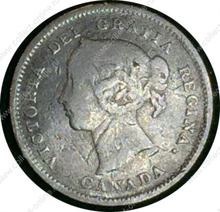 Канада 1886 г. • KM# 2 • 5 центов • Виктория • серебро • регулярный выпуск(маленькая "6") • VG- ( кат. - $10 )