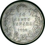 Канада 1910 г. • KM# 10 • 10 центов • Эдуард VII • серебро • регулярный выпуск • F-