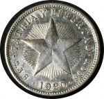 Куба 1920 г. • KM# A12 • 10 сентаво • звезда и герб • (серебро) • регулярный выпуск • BU- ( кат. - $350- )