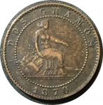 Испания 1870 г. OM • KM# 661 • 2 сентимо • лев со щитом • регулярный выпуск • XF+