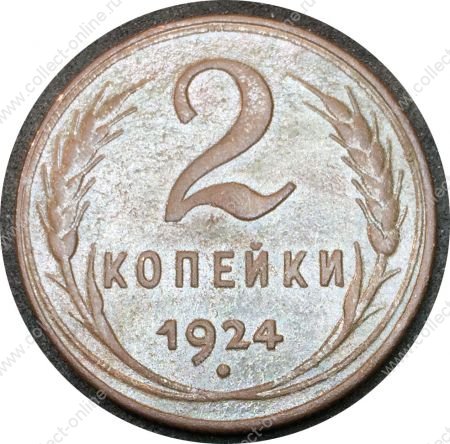 СССР 1924 г. • KM# Y77 • 2 копейки • герб СССР • регулярный выпуск • VF+