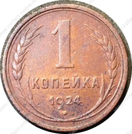 СССР 1924 г. • KM# Y76 • 1 копейка • герб СССР • регулярный выпуск • F