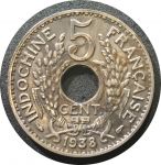 Французский Индокитай 1938 г. • KM# 18.1a • 5 центов • регулярный выпуск • XF