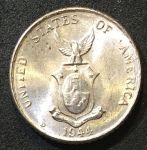 Филиппины 1944 г. D • KM# 181 • 10 сентаво • герб страны • регулярный выпуск • MS BU
