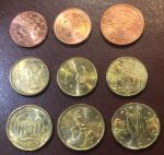 Евро 2002-2018 гг. • 2,5,10 и 20 центов • лот 9 монет разных стран • MS BU