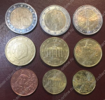 Евро 1999-2011 гг. • 5,10,50 центов и 2 евро • лот 9 монет разных стран ( €7.75 ) • XF - BU-