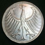 Германия • ФРГ 1951 г. • D (Мюнхен) • KM# 112.1 • 5 марок • серебро • первый год чеканки типа • регулярный выпуск • AU* ( кат.- $30,00 )