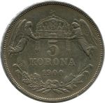 Венгрия 1900 г. KB • KM# 488 • 5 крон • Император Франц-Иосиф I • серебро • регулярный выпуск • XF-