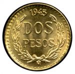Мексика 1945 г. Mo • KM# 461 • 2 песо • мексиканский орел • регулярный выпуск • MS BU люкс! 