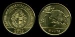 Уругвай 2012 г. • KM# 135 • 1 песо • броненосец (мулита) • герб • регулярный выпуск • MS BU