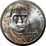 США 2006 г. D • KM# 381 • 5 центов • Томас Джефферсон • усадьба Монтичелло • регулярный выпуск • MS BU