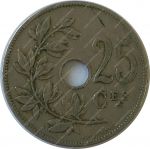 Бельгия 1909 г. • KM# 62 • 25 сантимов • фр. текст • регулярный выпуск • XF- ( кат. - $30- )